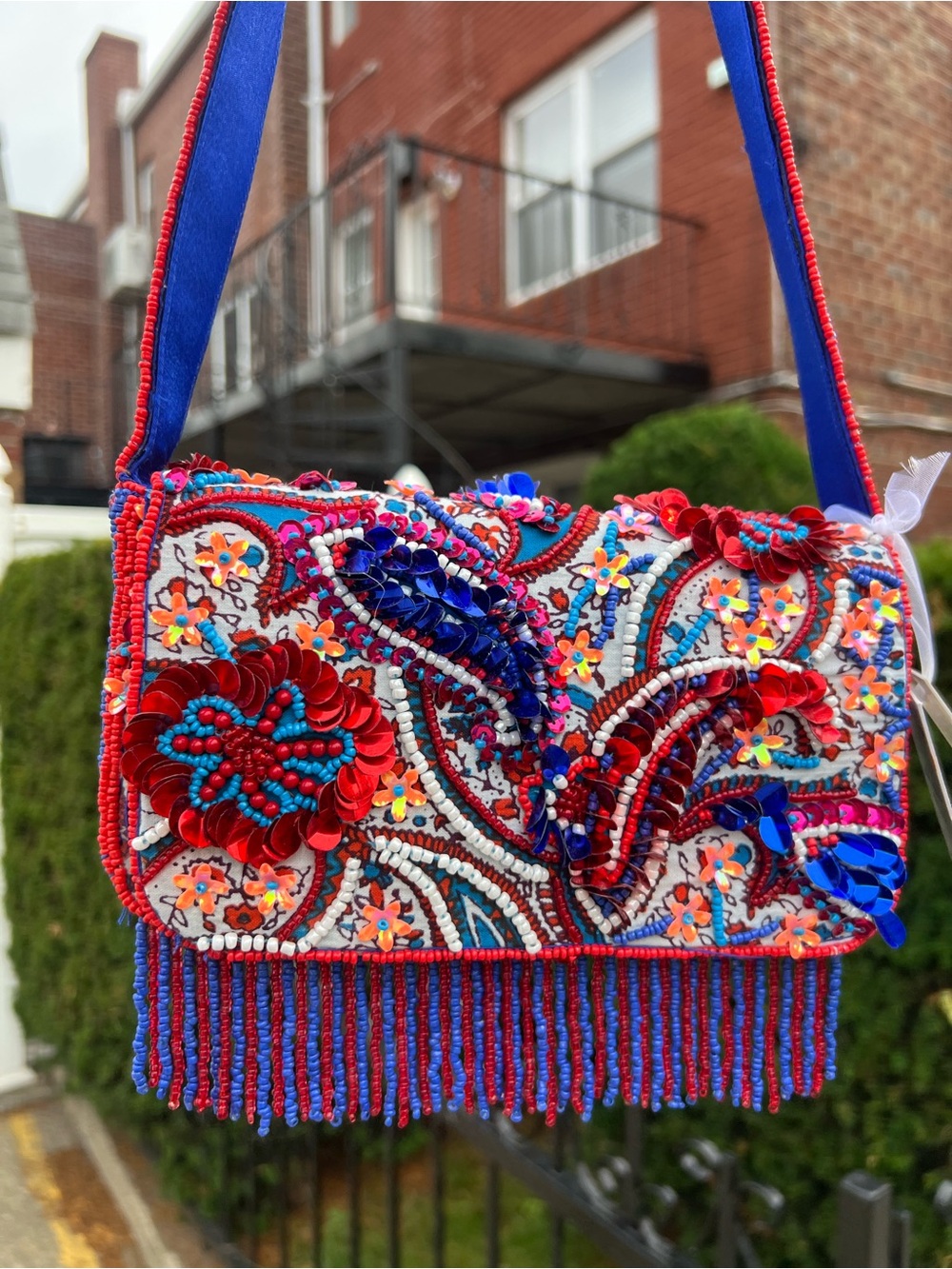 TJMAXX MARSHALLS Viral Paisley Floral Colorful Beaded Stripe Shoulder Bag Purse - Picture 3 of 16